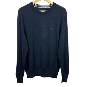 Tommy Hilfiger Mens Sweater Blue Knit Long Sleeve Crew Neck Logo Size M